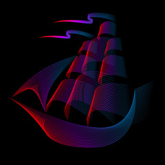 Sailing boat . Vector logo template and badge on dark background.