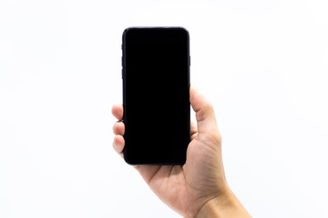 Hand holding smartphone, image use for mobile applications and multimedia programs.