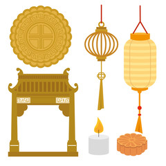 set of chinese decoration with lanterns hanging and candle
