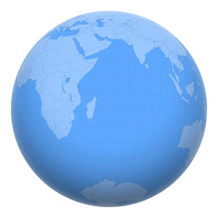 Mauritius on the globe. Earth centered at the location of the Republic of Mauritius. Map of Mauritius. Includes layer with capital cities.