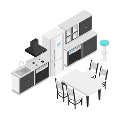Contemporary kitchen isometric vector illustration