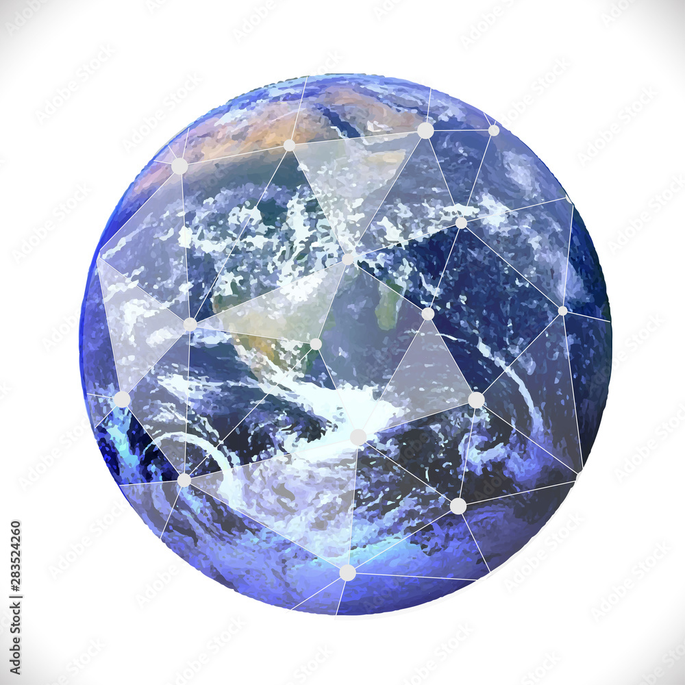 Poster earth with mesh communication and technology concept (elements of this image furnished by nasa), vec