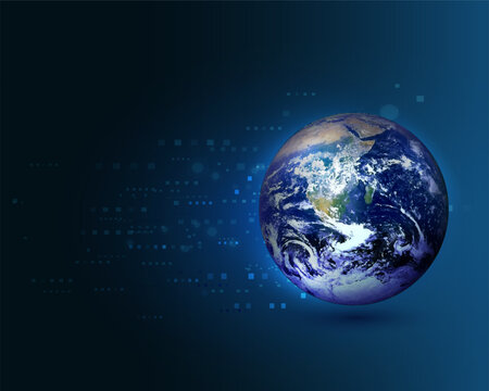 Blue world moving concept on the digital technology background (Elements of this image furnished by NASA), vector illustration