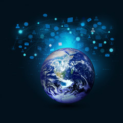 world with network communication and technology concept (Elements of this image furnished by NASA), vector illustration