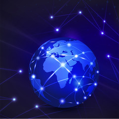 World with network communication and global technology concept, vector illustration
