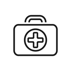 First aid or medical kit. Ambulance case. Icon of medical bag in outline style isolated over white background. Vector illustration