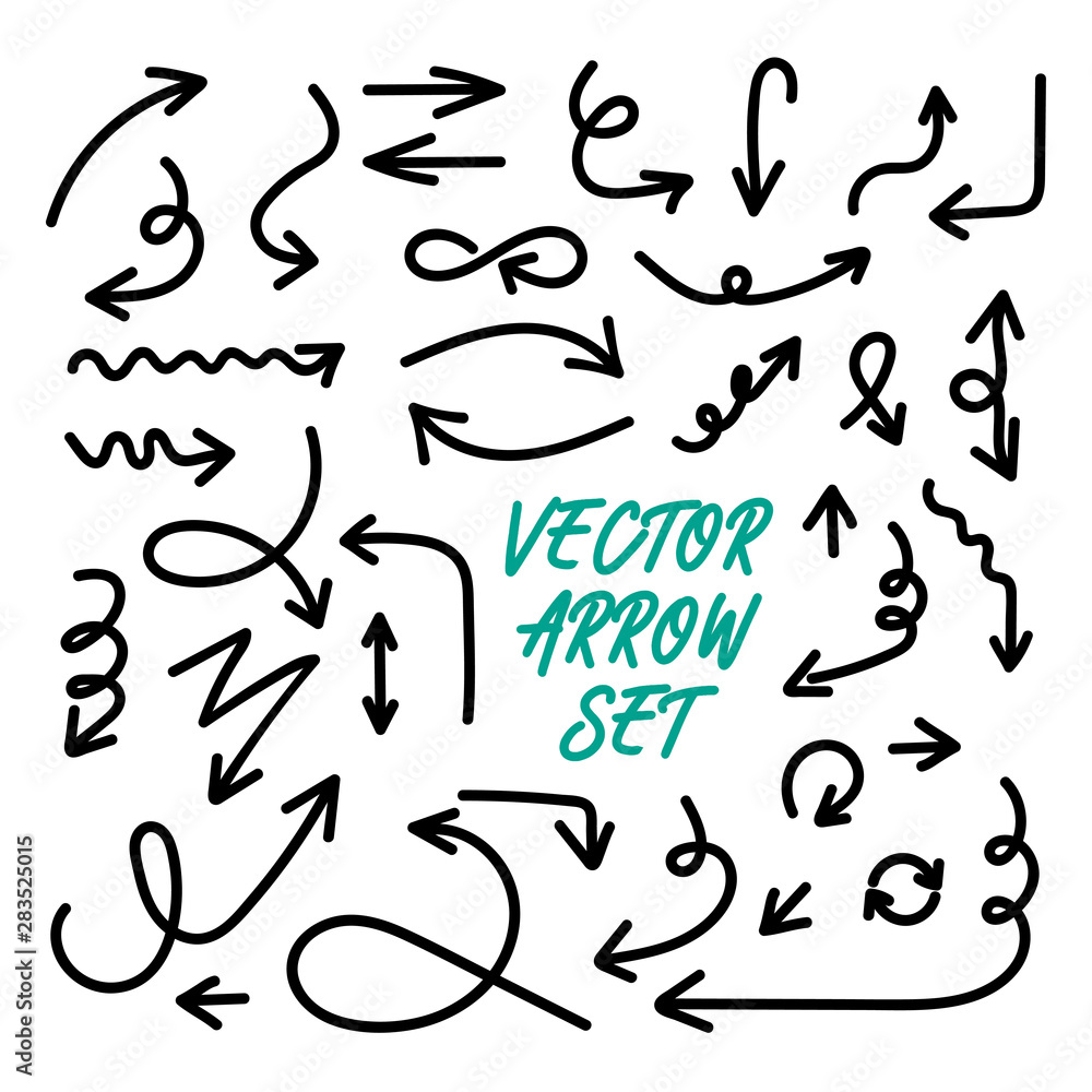 Poster arrows icon hand drawing element. arrows set. arrow icon. arrow black colored. vector icon. arrows v