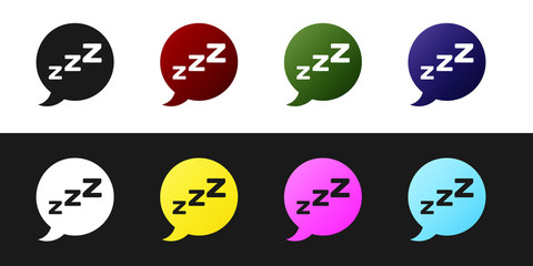 Set Speech bubble with snoring icon isolated on black and white background. Concept of sleeping, insomnia, alarm clock app, deep sleep, awakening. Vector Illustration