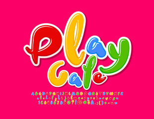Vector Colorful Logo Play Cafe. Cute playful Font. Bright Handwritten Alphabet Letter, Numbers and Symbols