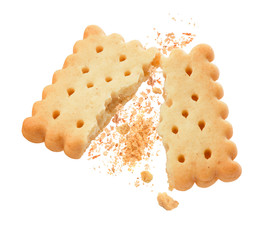 tasty broken cookies on a white background