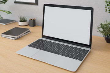 Mockup. Laptop with on the table in modern interior.