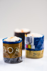 Sushi Wrapped in Plastic. Ocean Pollution And Environmental Conservation Concept