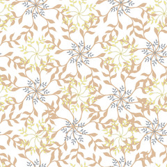 Light floral pattern. Floral ornament in beige colors on a white background. Seamless texture for your design.