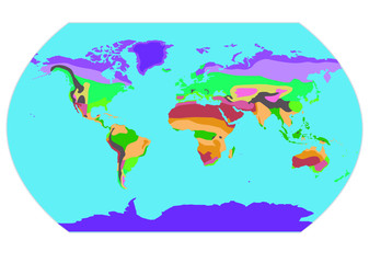  illustration on the theme of geography and cartography with a climate zones map.
