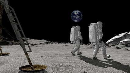 Astronauts discovers an alien ship on the moon. Conspiracy Theory Concept.