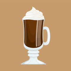 Cocoa with whipped cream in a glass goblet on the stem.