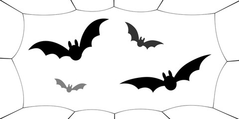 Bat icons set. Bat wings, black web silhouette isolated white background. Symbol Halloween holiday, mystery cartoon dark vampire, night flyin element. Spooky scary flat design. Vector illustration