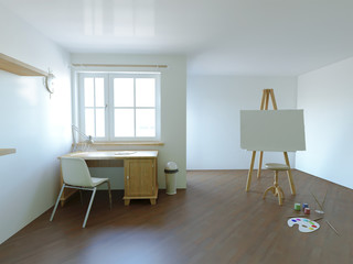 3d rendering of conceptual painter wirk place with mock up pattern