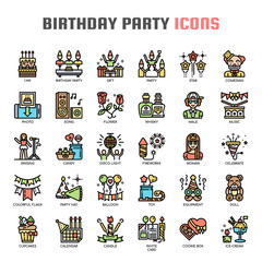 Naklejka premium Birthday Party , Thin Line and Pixel Perfect Icons