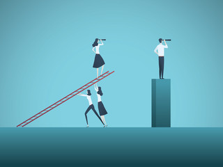 Women emancipation, equality and feminism in business corporate culture vector concept. Symbol of confidence, teamwork, success and achievement.