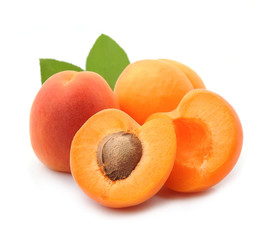 Sweet apricots with leaves.