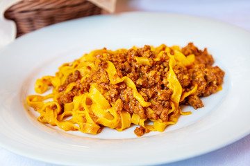 tasty pasta Italian meat sauce pasta on the table