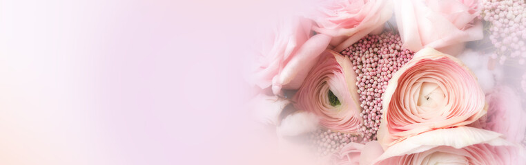 Buttercup flower close-up gently pink color. 