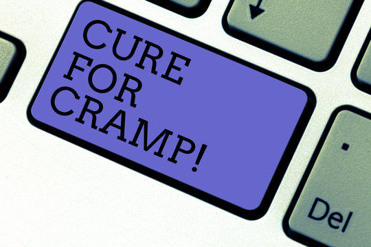 Conceptual hand writing showing Cure For Cramp. Business photo showcasing Medical treatment good care against some type of pains Keyboard key Intention to create computer message idea