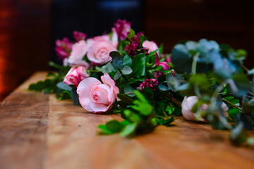 bouquet of flowers on wooden table