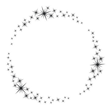 Stardust frame. Shiny star circle frame, starry glitter stamp and round magic twinkle stars trace. Shine stardust swirl, shining glowing halo for party decor. Isolated vector symbol