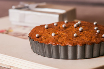 Close up homemade tasty cooked cakes on table