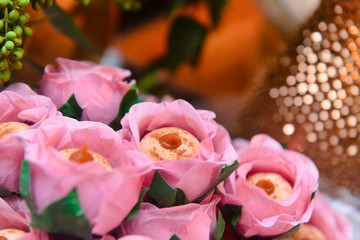 candy in rose flower boxes, party candy, condensed milk candy balls, candy balls