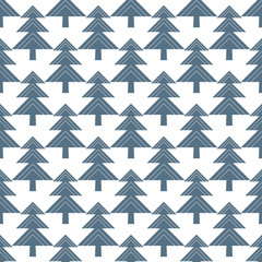 Obraz premium Winter vector seamless pattern with geometric Christmas tree in blue on white background.