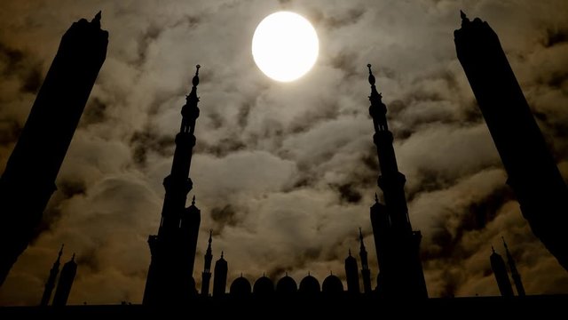 Prophet's Muhammad Mosque, Time Lapse by Night with Medina, Saudi Arabia