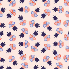 Seamless pattern with strawberries and pineapples