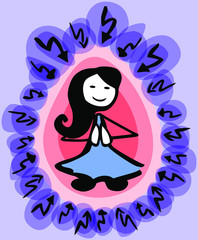 Asian female stick person meditating aura_circle flash attack_colored by jziprian
