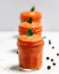 Mini salmorejos in a jar