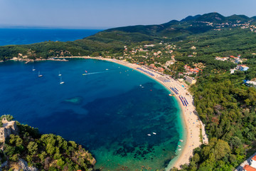 Obraz premium Aerial view of valtos beach in Parga Epirus, Greece, Europe.