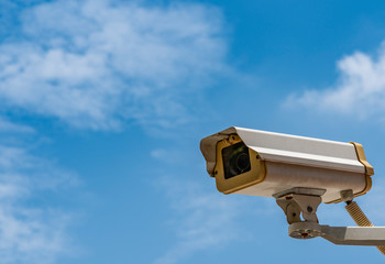 Close up CCTV and blue sky
