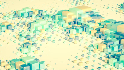 Techno high-tech background, geometry, cube, abstraction. 3d illustration, 3d rendering.