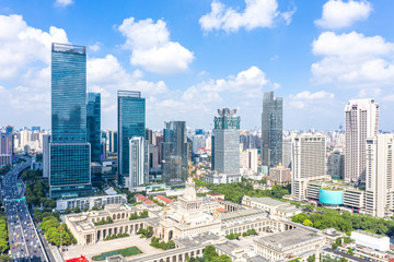 Naklejka na ściany i meble panoramic city skyline in shanghai china