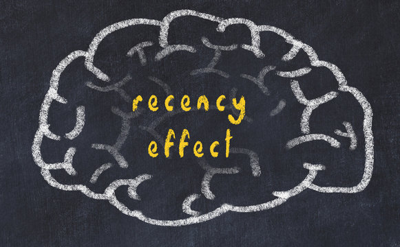 Drawind of human brain on chalkboard with inscription recency effect