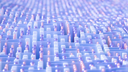 Obraz premium Techno high-tech background, geometry, cube, abstraction. 3d illustration, 3d rendering.