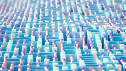 Obraz premium Techno high-tech background, geometry, cube, abstraction. 3d illustration, 3d rendering.