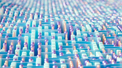 Obraz premium Techno high-tech background, geometry, cube, abstraction. 3d illustration, 3d rendering.