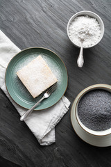 Poppy seed bars with potato dough, topped with sugar