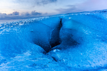 Fissure on glacier in Iceland 