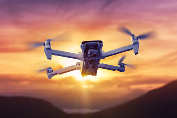 Drone quadcopter with digital camera flying