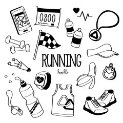 Hand drawing styles for running items. Doodle running.