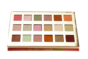 Eye shadow palette isolated on white background. Copy space.